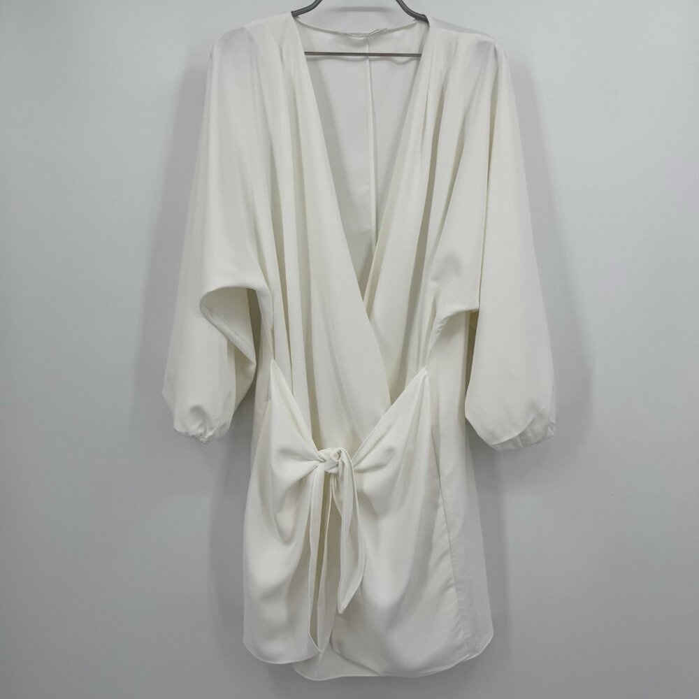 Amanda Uprichard White Calabra Dress size L Large Long Sleeve Mini Tie Waist